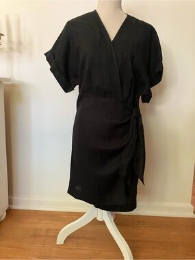 & Other Stories Black Linen Wrap Dress